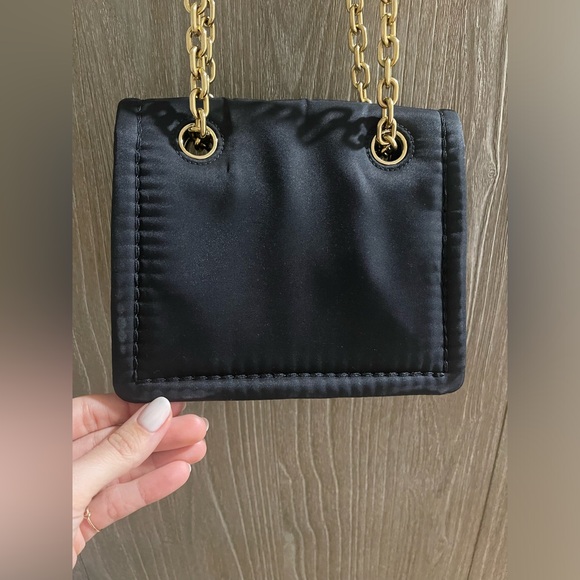 Prada Tessuto Nylon Black Flap Handbag w Emerald and Clear Crystals - Picture 12 of 12